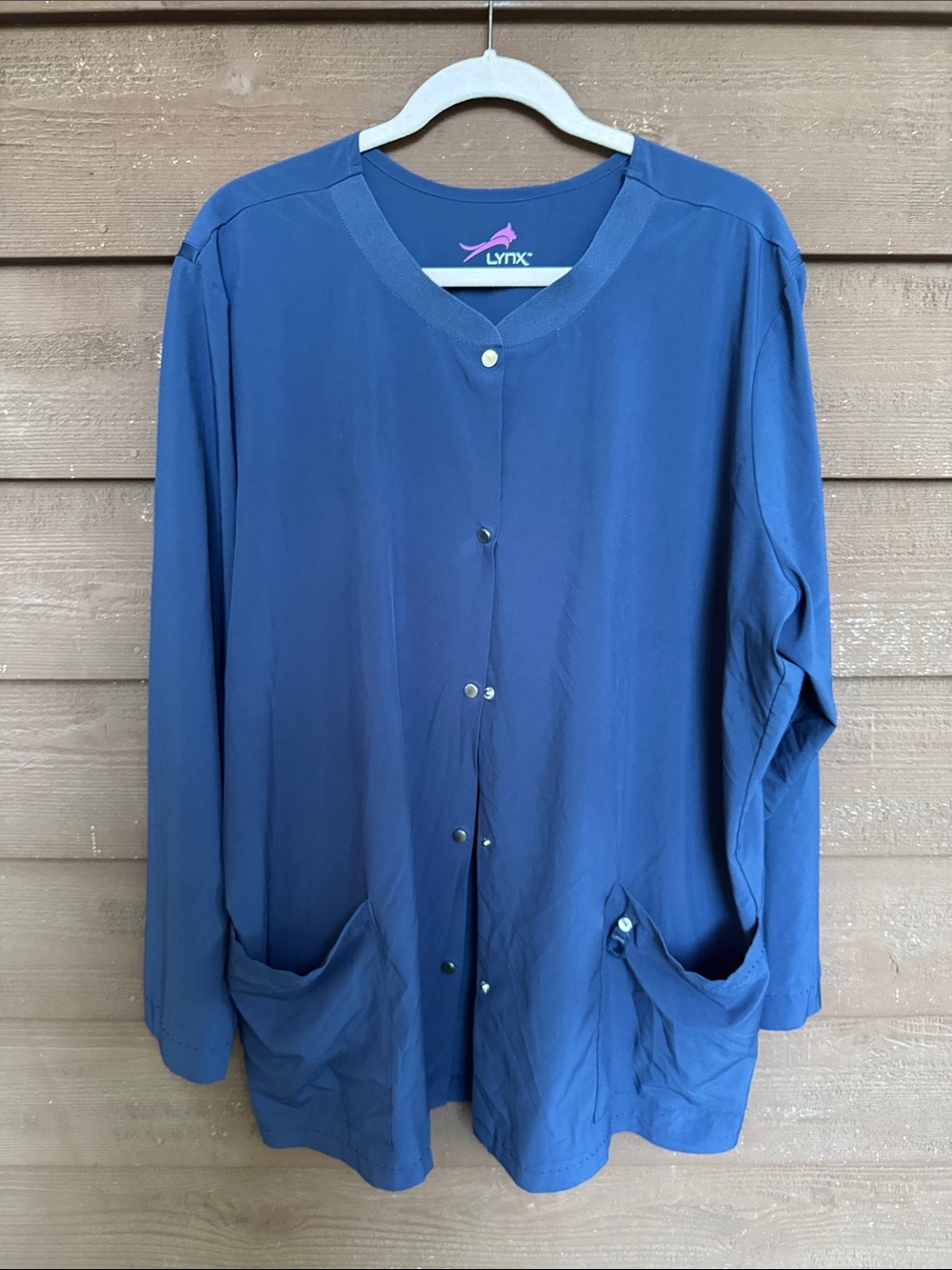 Lynx Women's Navy Scrub Snap-Front Button Down Shirt Jacket size 3XL